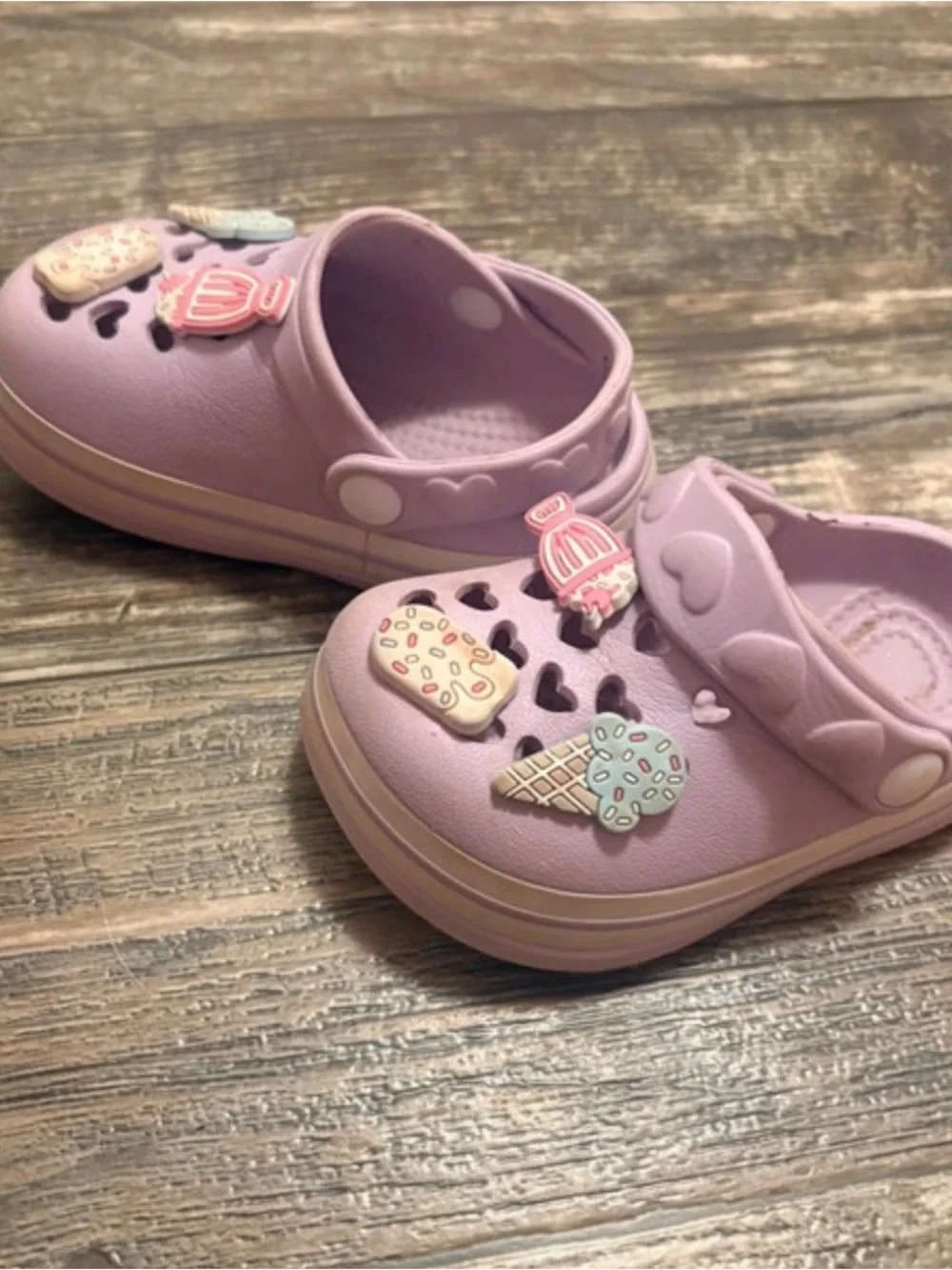 Kids Lilac Heart Clog Sandals with Ice Cream Charms